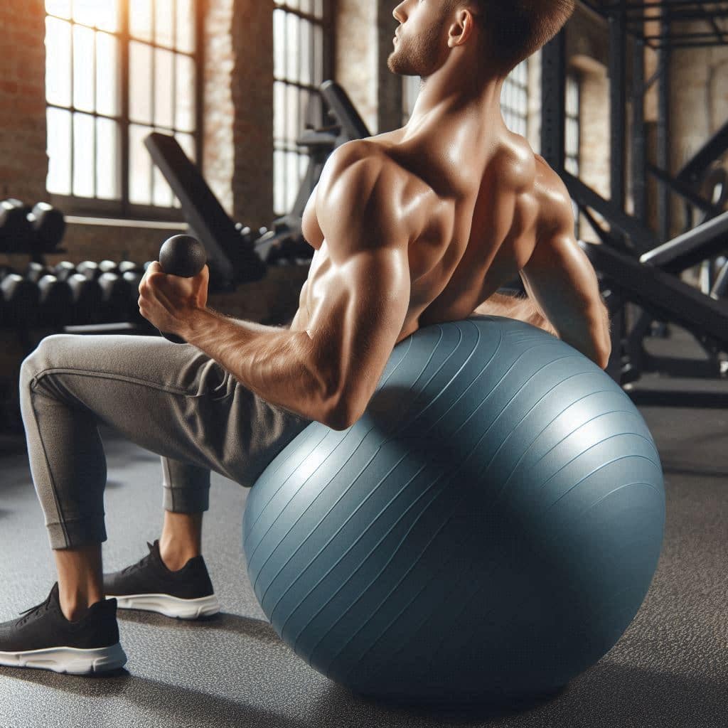 Close-up of mobility ball being used on shoulder muscles