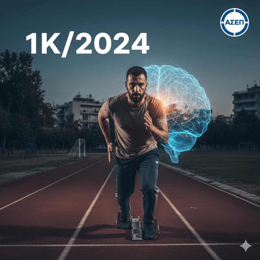 ποψήφιος 1Κ/2024 Δημοτικής Αστυνομίας σε αθλητικό στίβο, συμβολίζοντας την έναρξη των Αθλητικών και Ψυχοτεχνικών Δοκιμασιών.