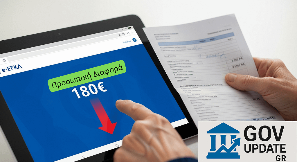 Συνταξιούχος ελέγχει την Προσωπική Διαφορά της σύνταξής του στο ενημερωτικό σημείωμα του e-EFKA, συγκρίνοντάς το με τον αναμενόμενο συμψηφισμό