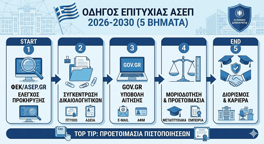 Οδικός Χάρτης Επιτυχίας ΑΣΕΠ: 5 Βήματα για να διοριστείτε στο Δημόσιο το 2026-2030.