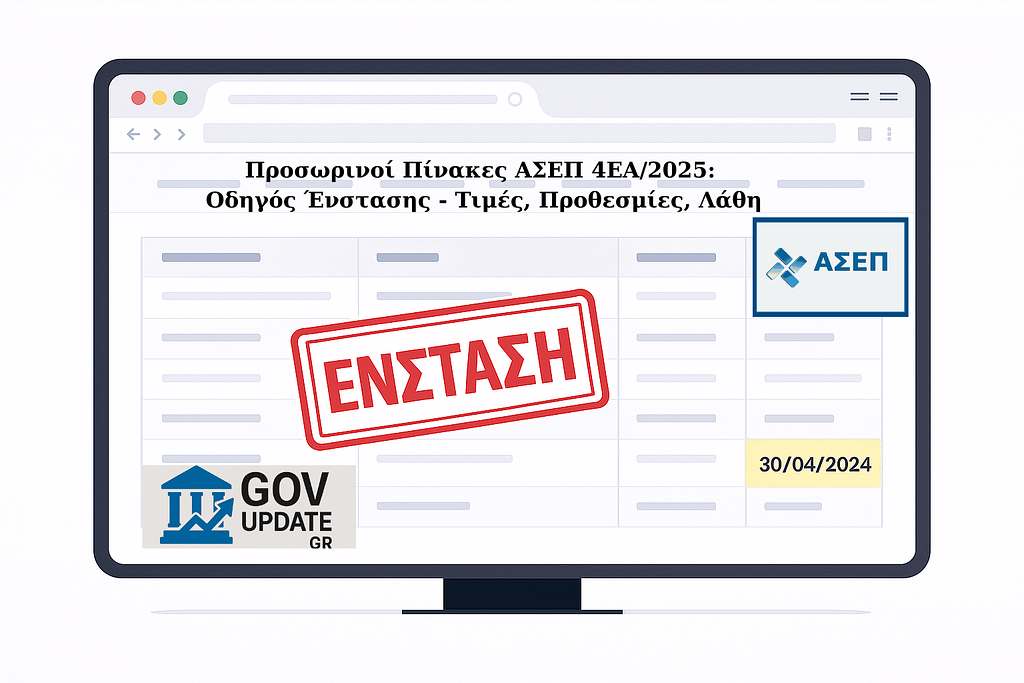 Ηλεκτρονική υποβολή ένστασης για τους προσωρινούς πίνακες ΑΣΕΠ 4ΕΑ/2025 ΕΑΕ.