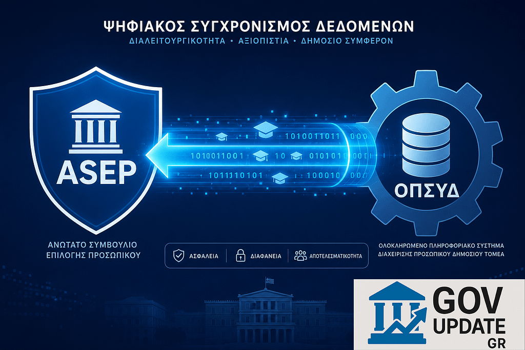 Σχεδιάγραμμα για την ψηφιακή διασταύρωση δεδομένων ανάμεσα στο πληροφοριακό σύστημα του ΑΣΕΠ και το μητρώο του ΟΠΣΥΔ. Διασταύρωση ΑΣΕΠ