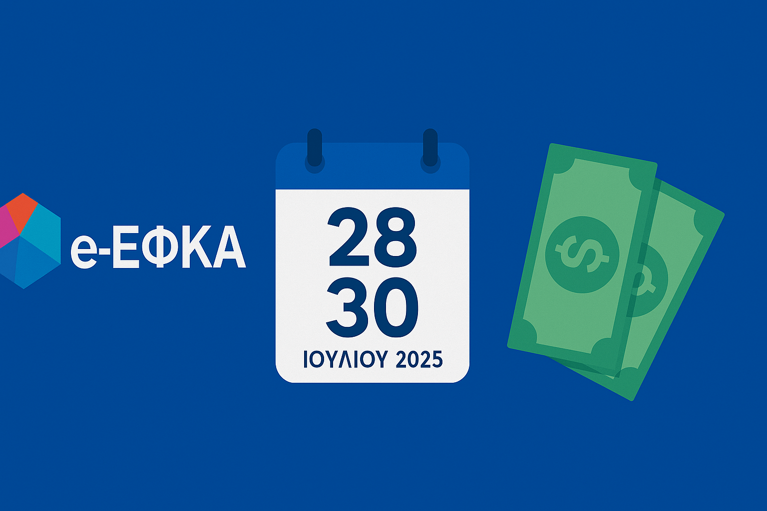Εικόνα με λογότυπο e-ΕΦΚΑ και ημερολόγιο που δείχνει τις πληρωμές συντάξεων Αυγούστου 2025.