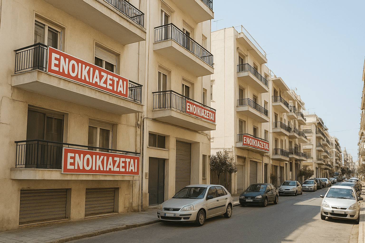 Εικόνα αστικού κέντρου μιε διαμερίσματα προς ενοικίαση.