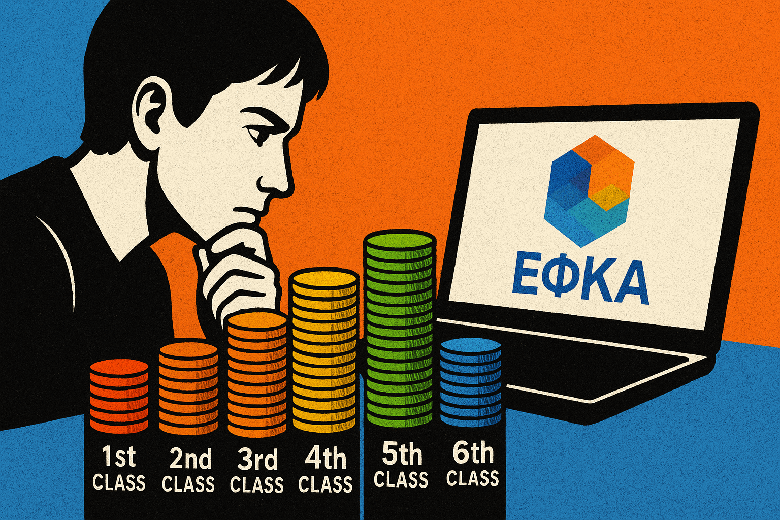 Εικόνα με θέμα την επιλογή ασφαλιστικών κλάσεων ΕΦΚΑ 2025 για ελεύθερους επαγγελματίες και τα ποσά εισφορών Εισφορές ΕΦΚΑ 2025