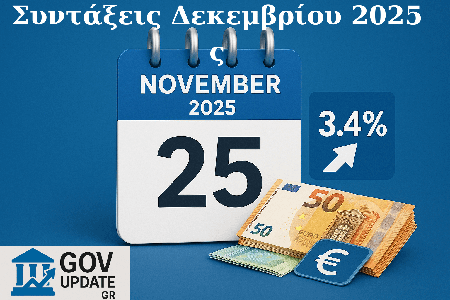 Συντάξεις Δεκεμβρίου 2025.Ημερομηνίες πληρωμής Συντάξεων Δεκεμβρίου 2025 (25 Νοεμβρίου) και προβλεπόμενη αύξηση 3.4% για το 2026.